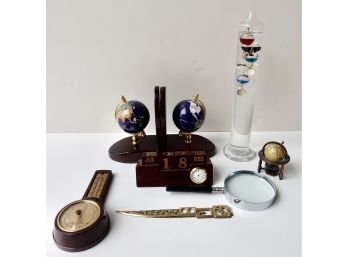 Desk Accessories Including Thermometer, Bookends, Brass Isreali Letter Opener, & More