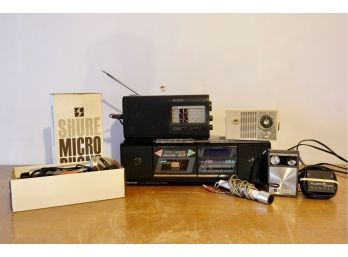 Vintage Electronics Including Boom Box, Shure Microphone, Sony Radio, & More
