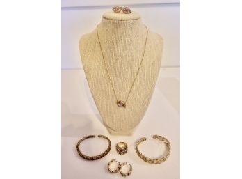 Pretty Gold Toned Necklace, Earrings, & Bracelets