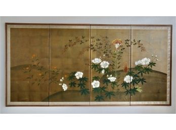 Stunning Mid Century Japanese Hand Made And Hand Painted Folding Table Screen