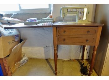 Sears Kenmoore Sewing Machine In Table With Accessories