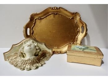Florentine Tray With Box And Wall Shelf
