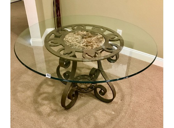 Glass Top Round Metal Dining Or Game Table By Hooker Furniture