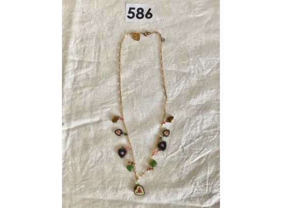 17' Lucy Isaacs Necklace W/Jade, Rose Quartz, & Hand Enameled Hearts