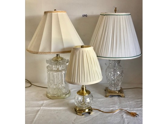 3 Cut Glass Table Lamps