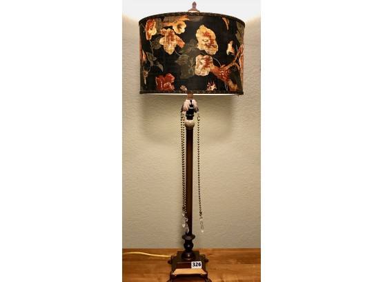 Gorgeous Tall Table Lamp W/Leaf Motif And Floral Shade