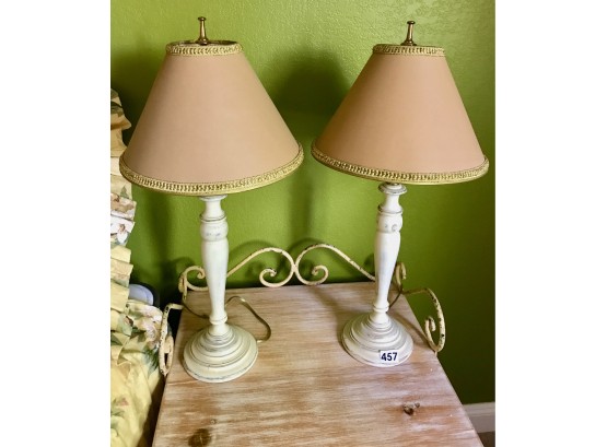 Pair Of Distressed Cream Table Lamps