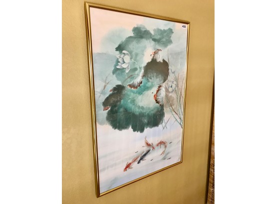 Original Watercolor Of Koi On Silk By Chinese Artist Poon Tai To