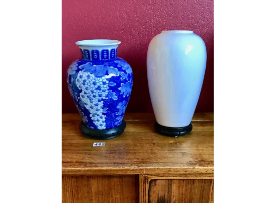 2 Asian Vases On Stands