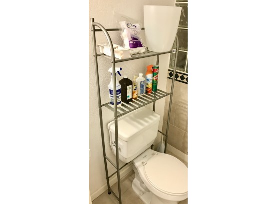 Over Toilet Shelving W/Toiletries & Cleaning Supplies