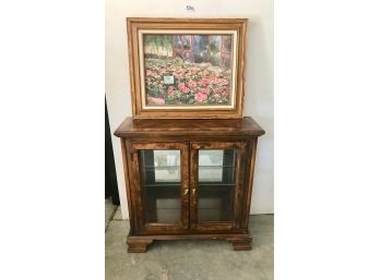 Wood Display Cabinet & Original Art