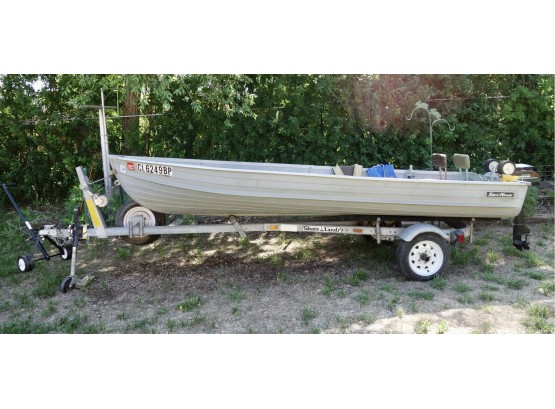 Sea King 14' Aluminum Fishing Boat With Gas Motor, Seats, Anchors, PFD's, Trailer, Hitch, & Dolley