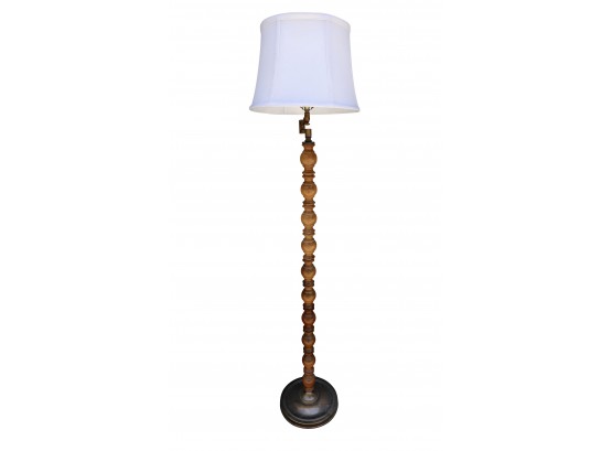 Turned Wood Vintage Floor Lamp With Brass Finish Base