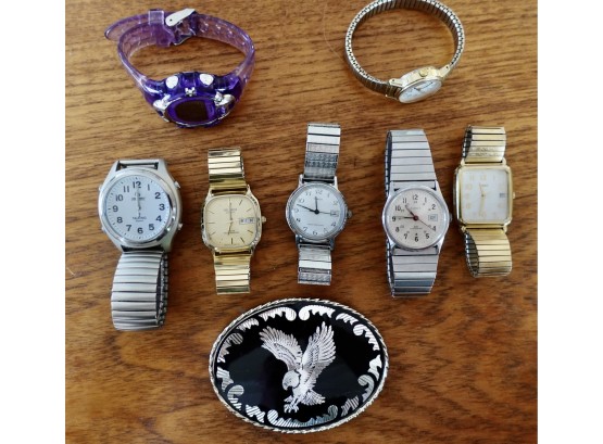 Assorted Watches And Belt Buckle