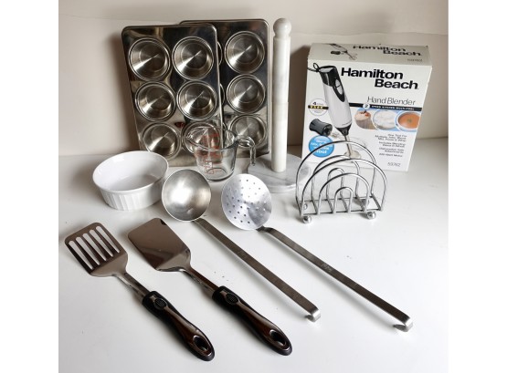 Kitchen Tools Including Marble Paper Towel Holder, Hamilton Beach Hand Blender, & More