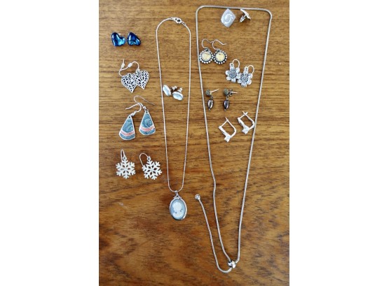 Assorted Earrings And Necklaces In Silver Tones