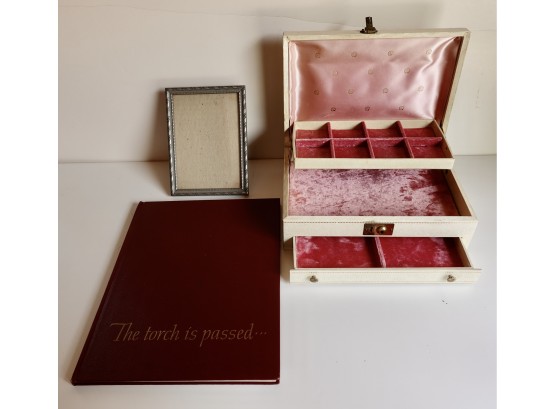 Vintage Jewelry Box, Picture Frame, And Commemorative JFK Book