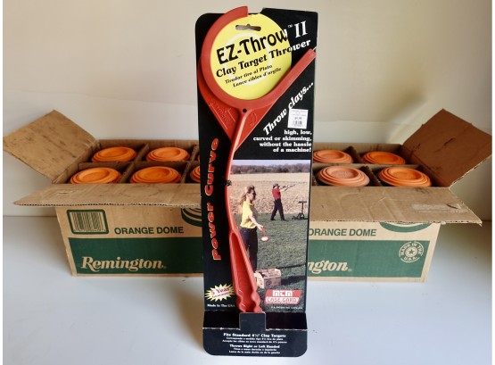 2 Boxes Of Remington Orange Dome Clay Targets & Target Thrower