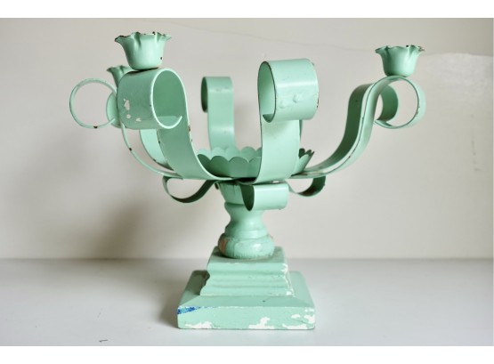 Vintage Candleholder Centerpiece In Metal And Painted Wood