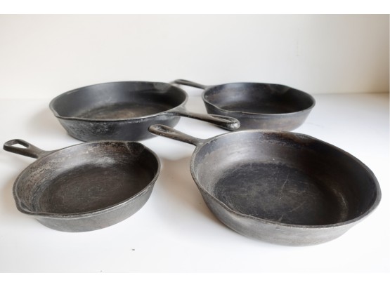 4 Vintage Cast Iron Skillets, 3 Are Wagner Ware, #8,6,5, & 3
