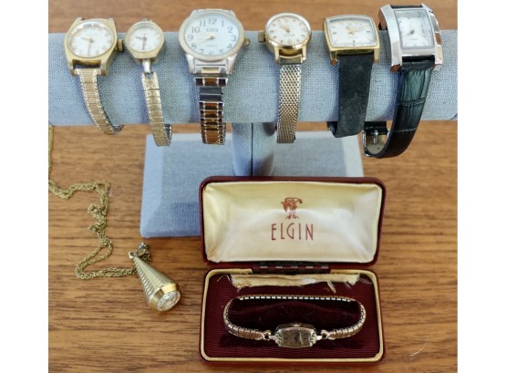 Assorted Vintage Women's Watches Including Elgin, Caravelle Pendant, Waltham Incabloc, Vantage
