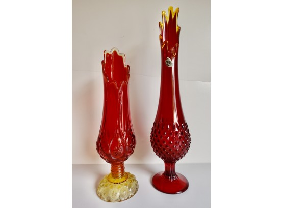 2 Swung Glass Vases, Including Fenton