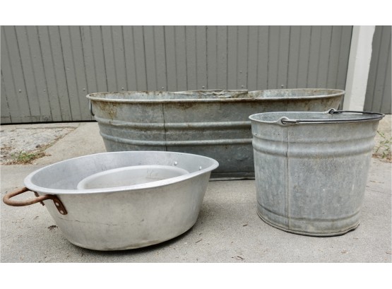 Galvanized Metal Trough, Bucket, & More