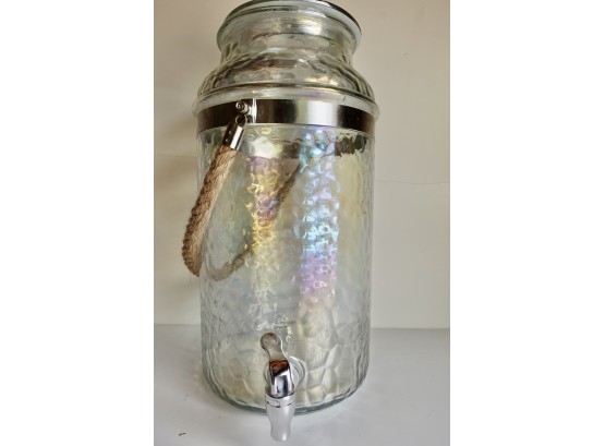 Large Iridescent Glass Beverage Dispenser With Rope Handle