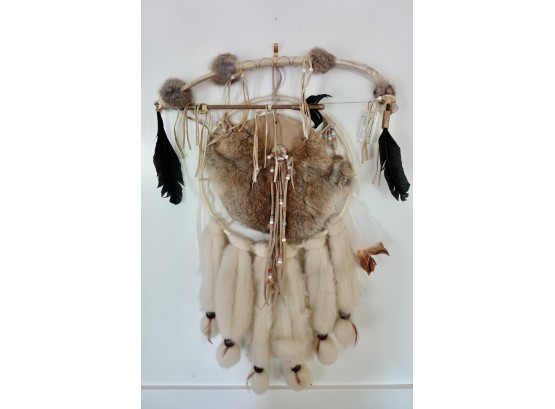 Fur Dream Catcher And Native Bone Bow With Arrow