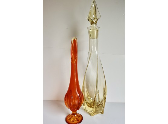 Vintage Decanter And Mid Century Swung Glass Vase