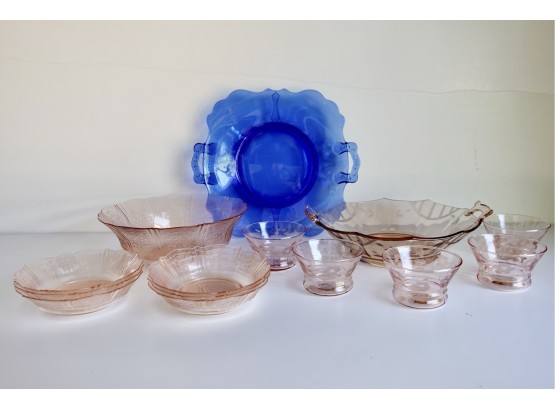 Sweet Pink And Blue Depression Glass
