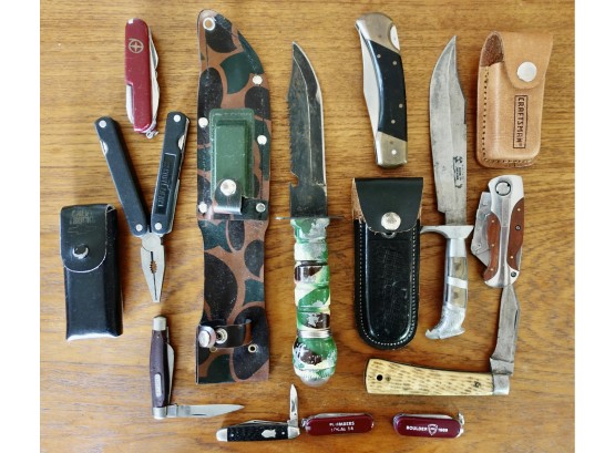 Collection Of Pocket And Hunting Knives Including Craftsman, Schrade, & More
