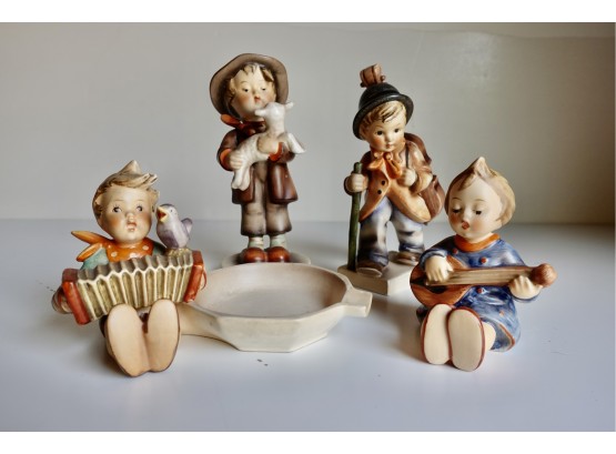 4 Vintage Hummel Figurines Including The Little Cellist And An Ashtray
