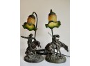 2 Gorgeous  Western Figural Lamps With Glass Shades