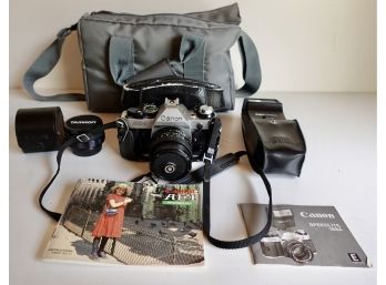 Vintage Canon AE-1 Program SLR Camera With Lens, Case, & Bag