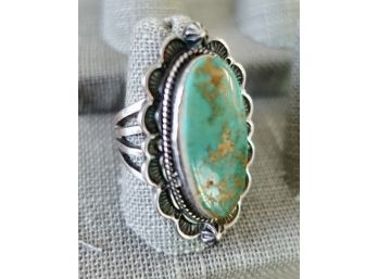 Stunning Large Vintage Tiffany Cerillos Turquoise Ring Marked 925 USA
