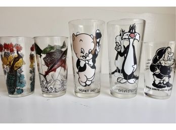 Assorted Vintage Glasses Including Disney, Loony Tunes, Peacocks, & Fish