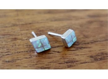 Opal Inlay And Sterling Stud Earrings