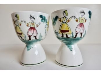 2 Vintage Painted Ceramic Egg Cups