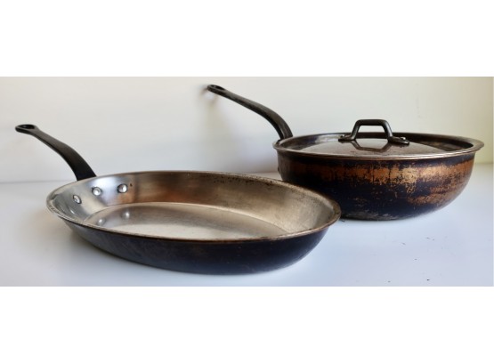 Matfer Bourgeat Copper 36cm Oval Frying Pan And & 24cm Saucier Flared Sautee Stainless Lined Pans