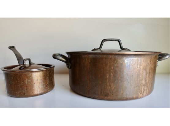 Matfer Bourgeat Copper 14cm Sauce Pan And & 28cm Casserole Stainless Lined Pans With Lids