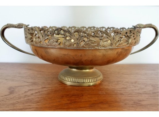 Large Vintage Footed Brass Bowl By Sadek