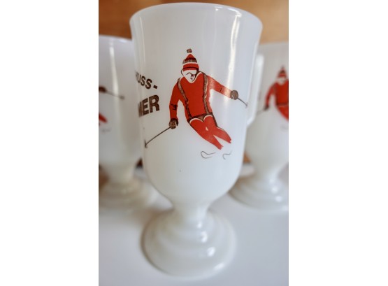 4 Vintage 'The Schuss Boomer ' Bacardi Milk Glass Pedestal Mugs
