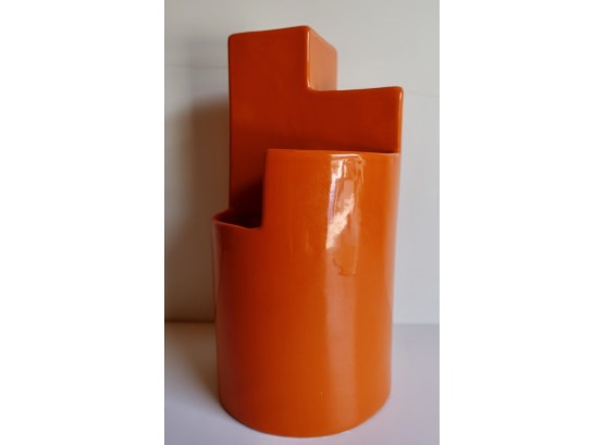 Vintage Geometric Orange Ceramic Vase By Franco Bettonica For Gabbianelli