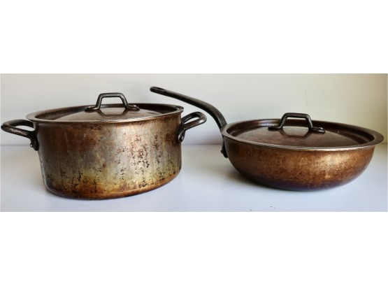 Matfer Bourgeat Copper 24cm Casserole & 24cm Saucier Flared Sautee Stainless Lined Pans With Lids
