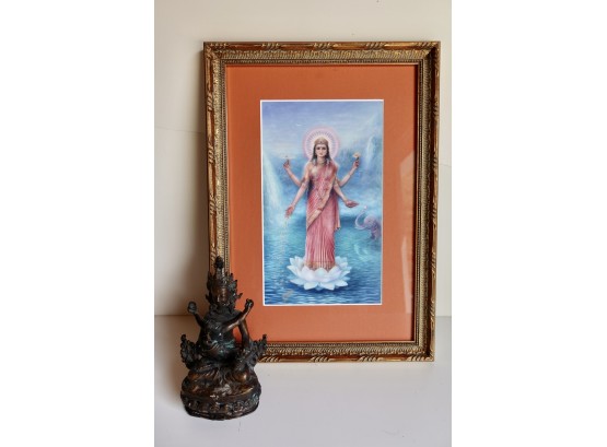 Framed Print  Of Hindu Goddess Parvati And Statue Of Vajradhara In Union With His Consort