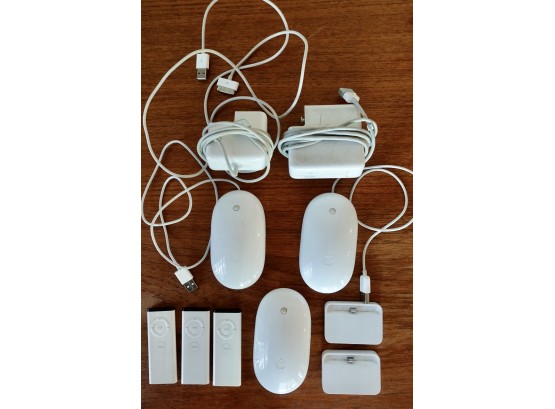 Various Apple Accessories Including A Bluetooth And 2 Wire Mice