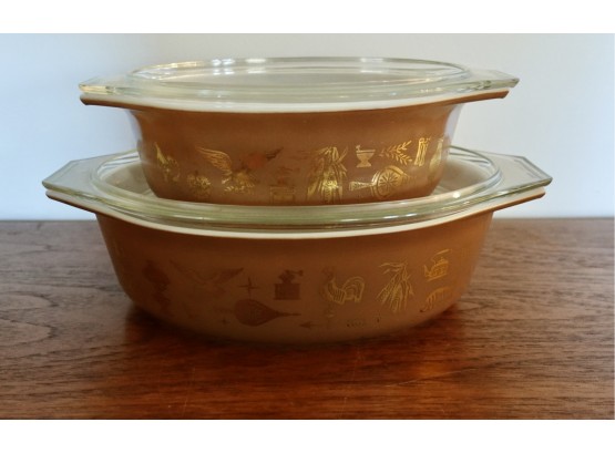 Pyrex Early American 043 & 045 Casserole Bakeware With Lids