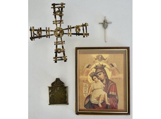 Vintage Brutalist Jerusalem Cross & Other Catholic Pieces
