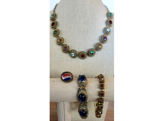 Vintage Necklace And Bracelets With Colorful Stones